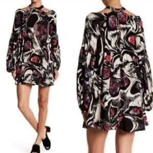 Free people drift away cold shoulder printed bohemian tunic dress